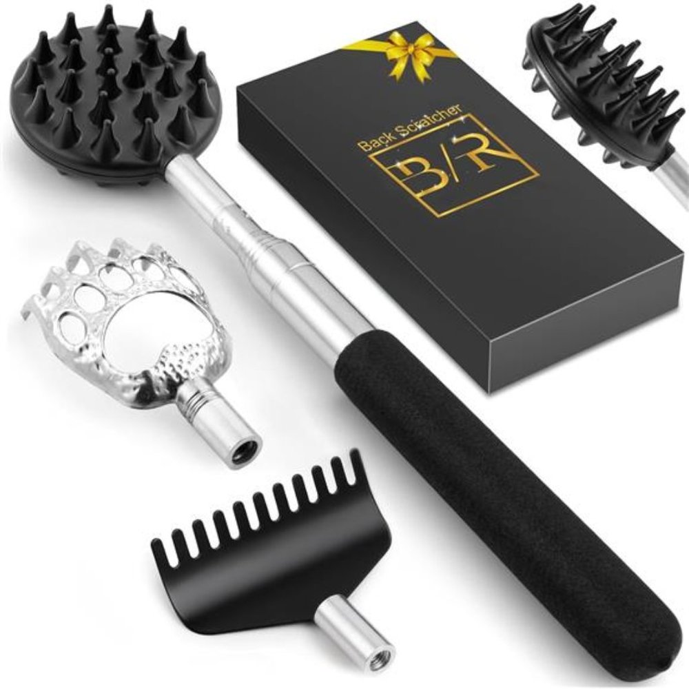 Telescoping Back Scratcher with 3Pcs Detachable Scratching Heads, Back Scratcher